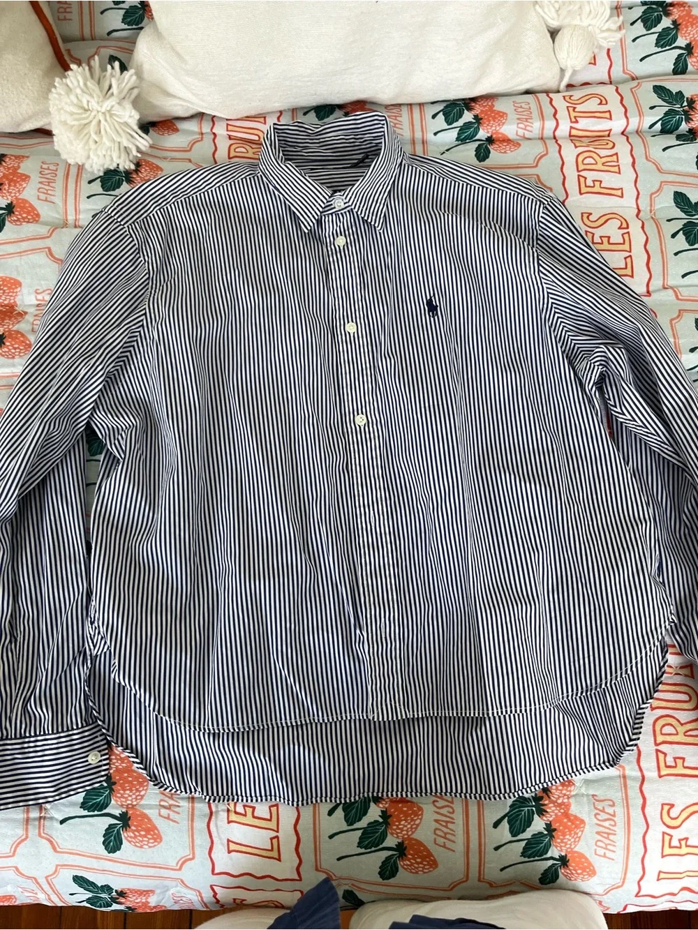 Polo Ralph Lauren boxy Navy & White Striped Button-Down Shirt M - Picture 1 of 4